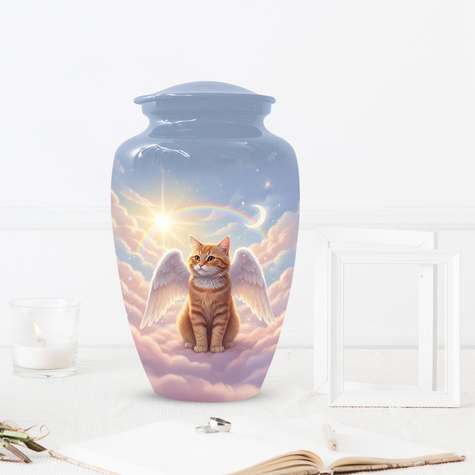 Orange Cat Cremation Urns For Ashes | Angel Pet Keepsake Urn For Funeral