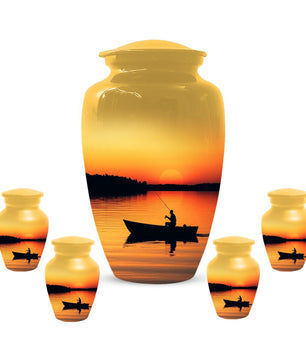 Sunset Fishing Urn for Human Ashes Male | Fisherman Cremation Urns For Dad