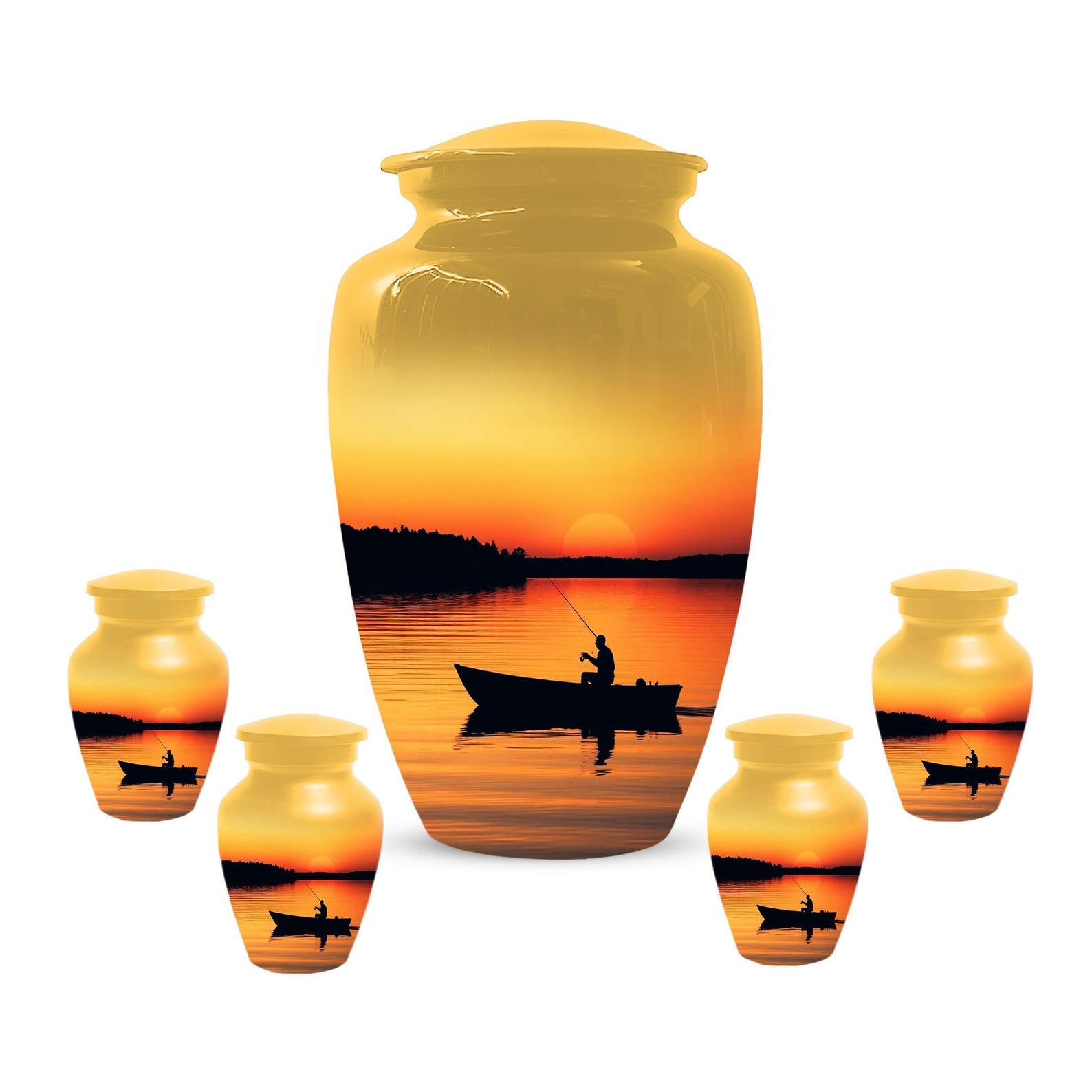 Sunset Fishing Urn for Human Ashes Male | Fisherman Cremation Urns For Dad