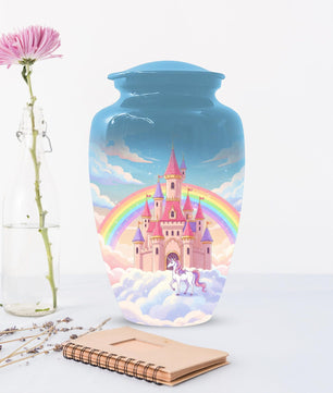 Castle Unicorn Urn For Ashes - Cremation Keepsake Fairy Urns For Baby Girl