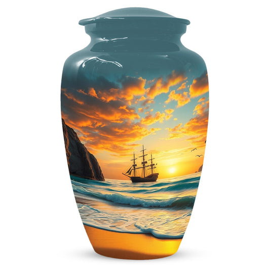 Beach Themed Urn For Human Ashes - Ocean Ship Cremation Urns Male and Female