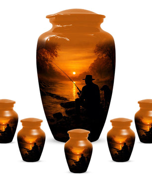 Fishing Cremation Urn For Dad - Sunset Fisherman Large Urns For Adult Men