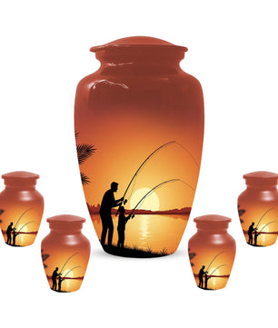 Father Son Fishing Memorial Urn For Dad | Fisherman Cremation Urns For Adult Male