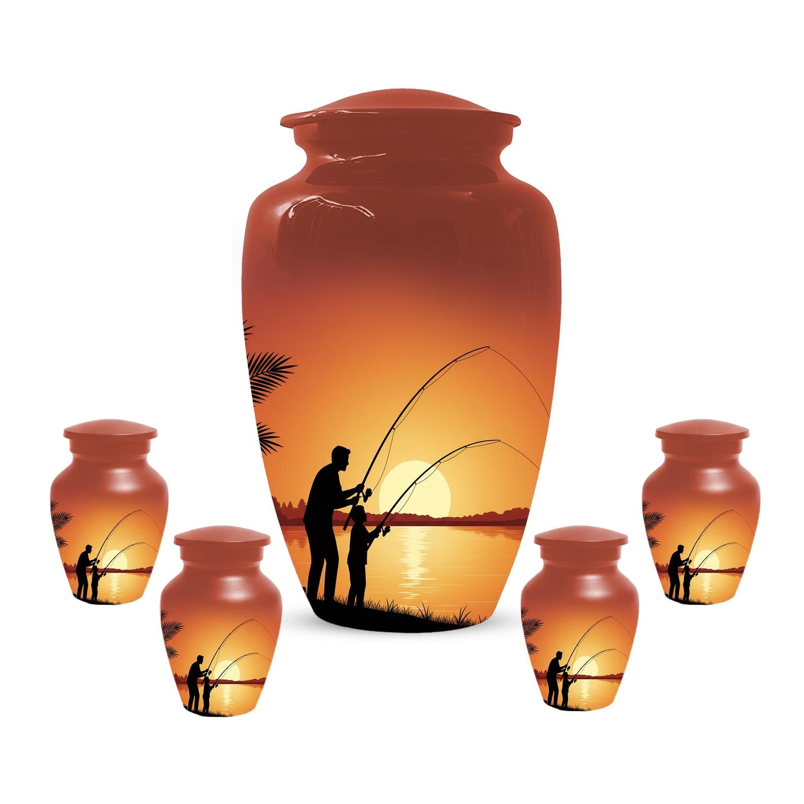 Father Son Fishing Memorial Urn For Dad | Fisherman Cremation Urns For Adult Male