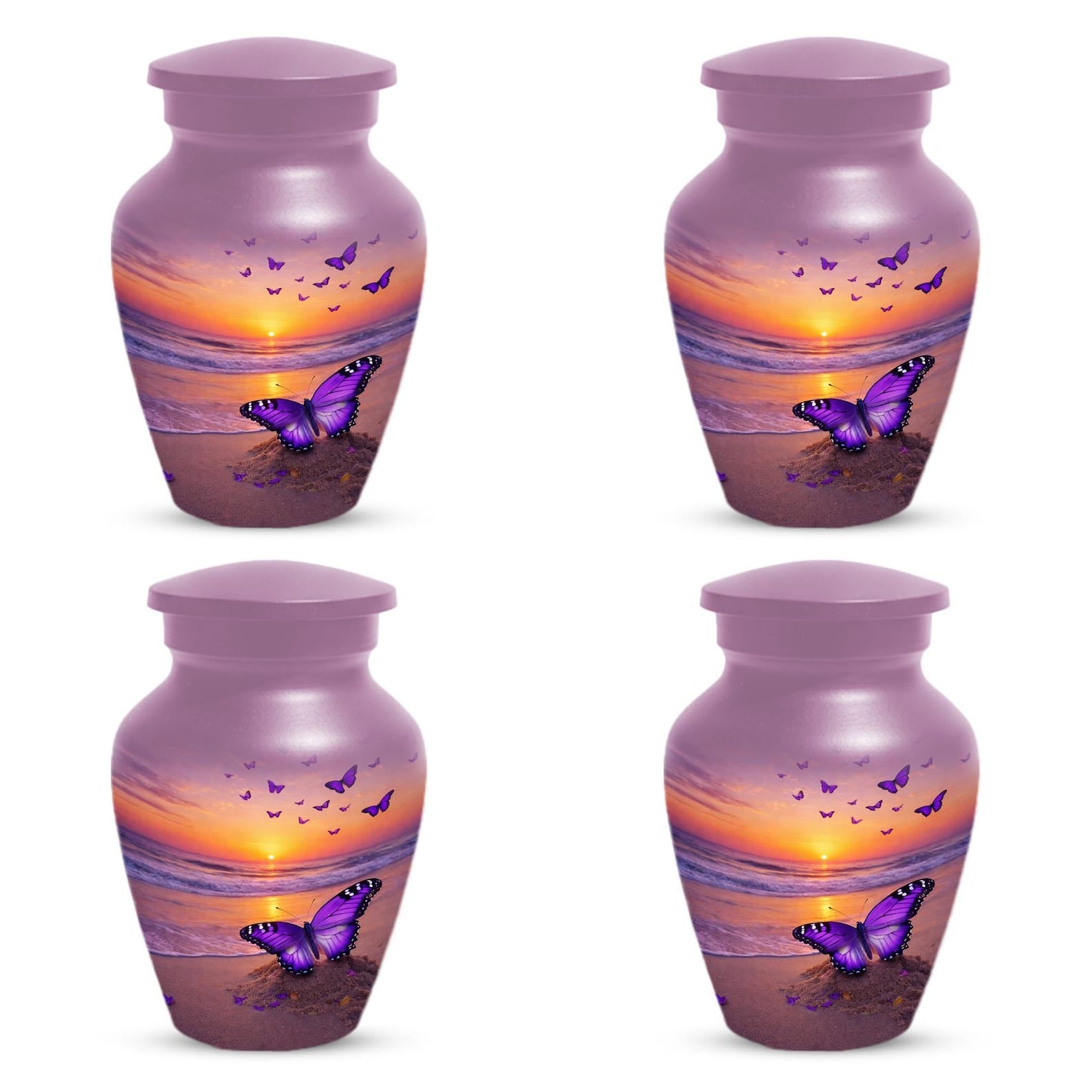 Purple Butterfly Urn For Female - Sunset Beach Scene Urns For Human Ashes