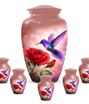 Purple Hummingbird Urn For Female - Red Rose Humming Bird Urns For Mom