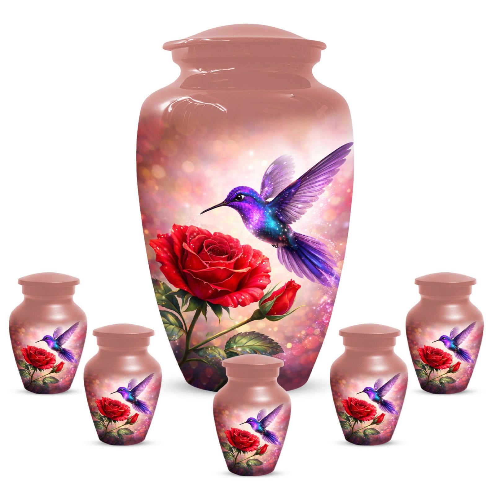 Purple Hummingbird Urn For Female - Red Rose Humming Bird Urns For Mom