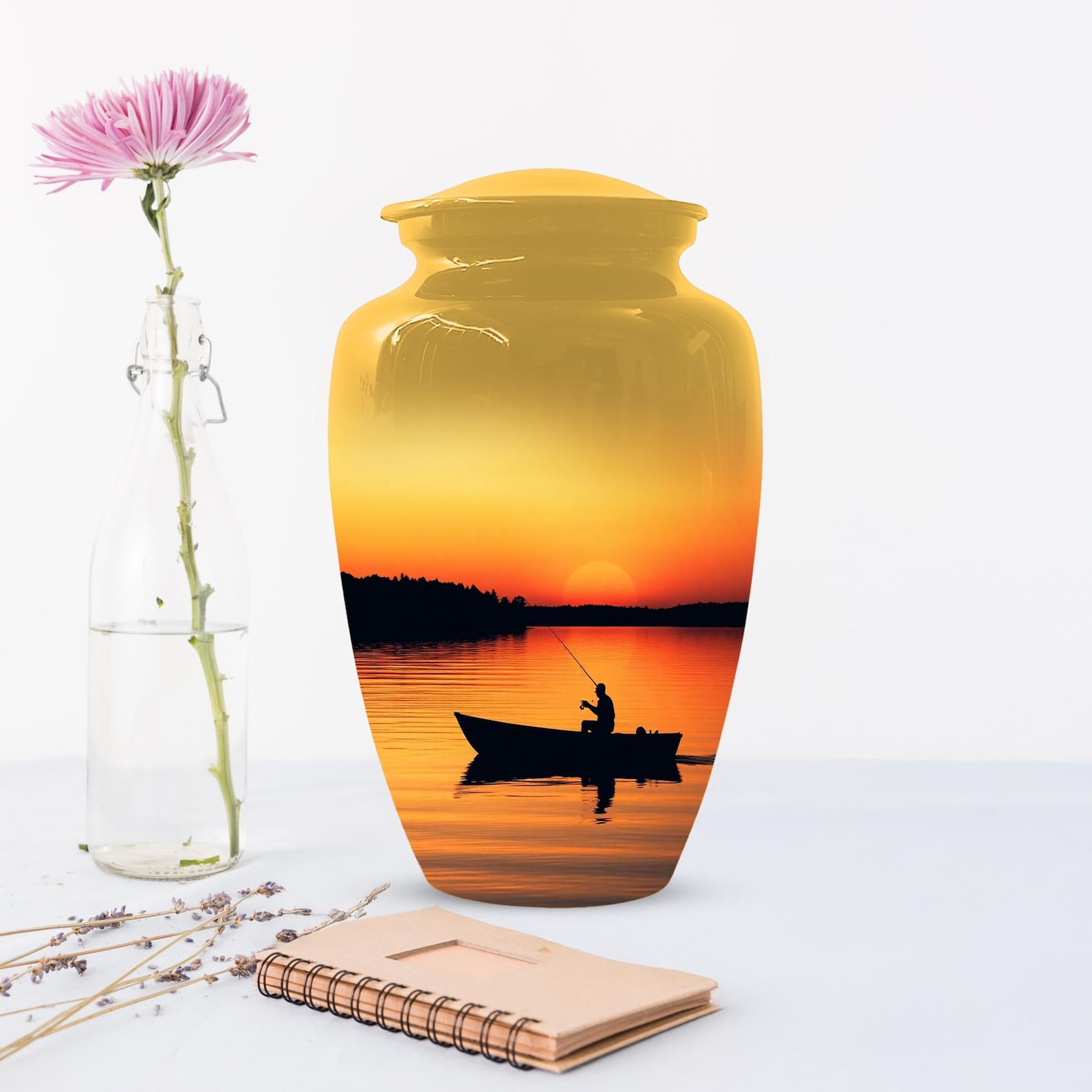 Sunset Fishing Urn for Human Ashes Male | Fisherman Cremation Urns For Dad