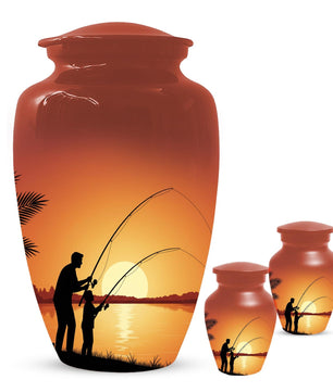 Father Son Fishing Memorial Urn For Dad | Fisherman Cremation Urns For Adult Male