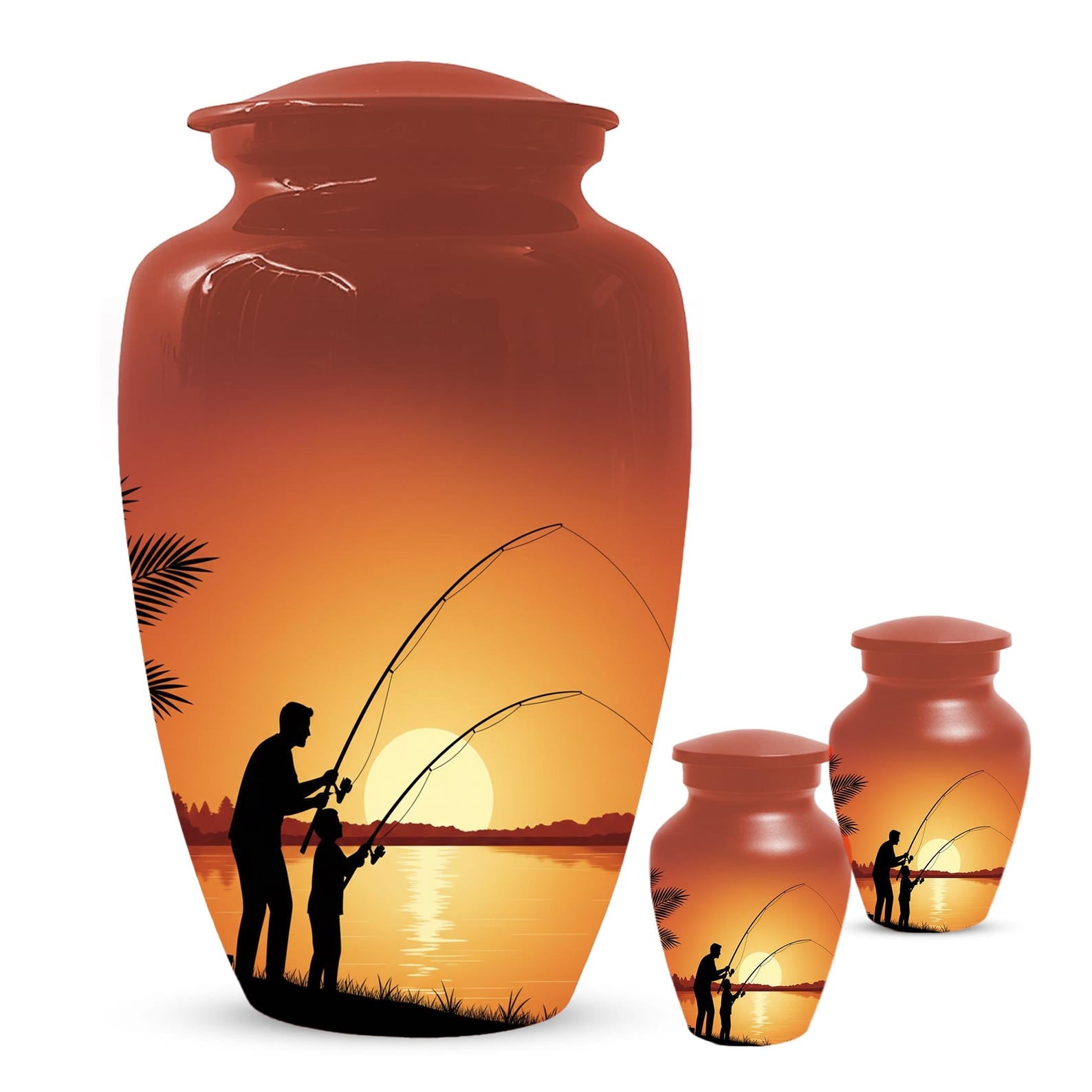 Father Son Fishing Memorial Urn For Dad | Fisherman Cremation Urns For Adult Male