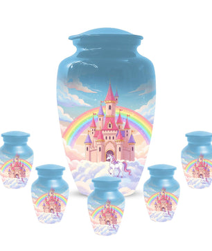 Castle Unicorn Urn For Ashes - Cremation Keepsake Fairy Urns For Baby Girl