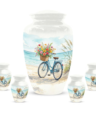 Bicycle Urn For Human Ashes | Blue Ocean Cremation Urns with Flower For Adults
