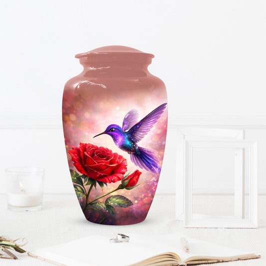 Purple Hummingbird Urn For Female - Red Rose Humming Bird Urns For Mom