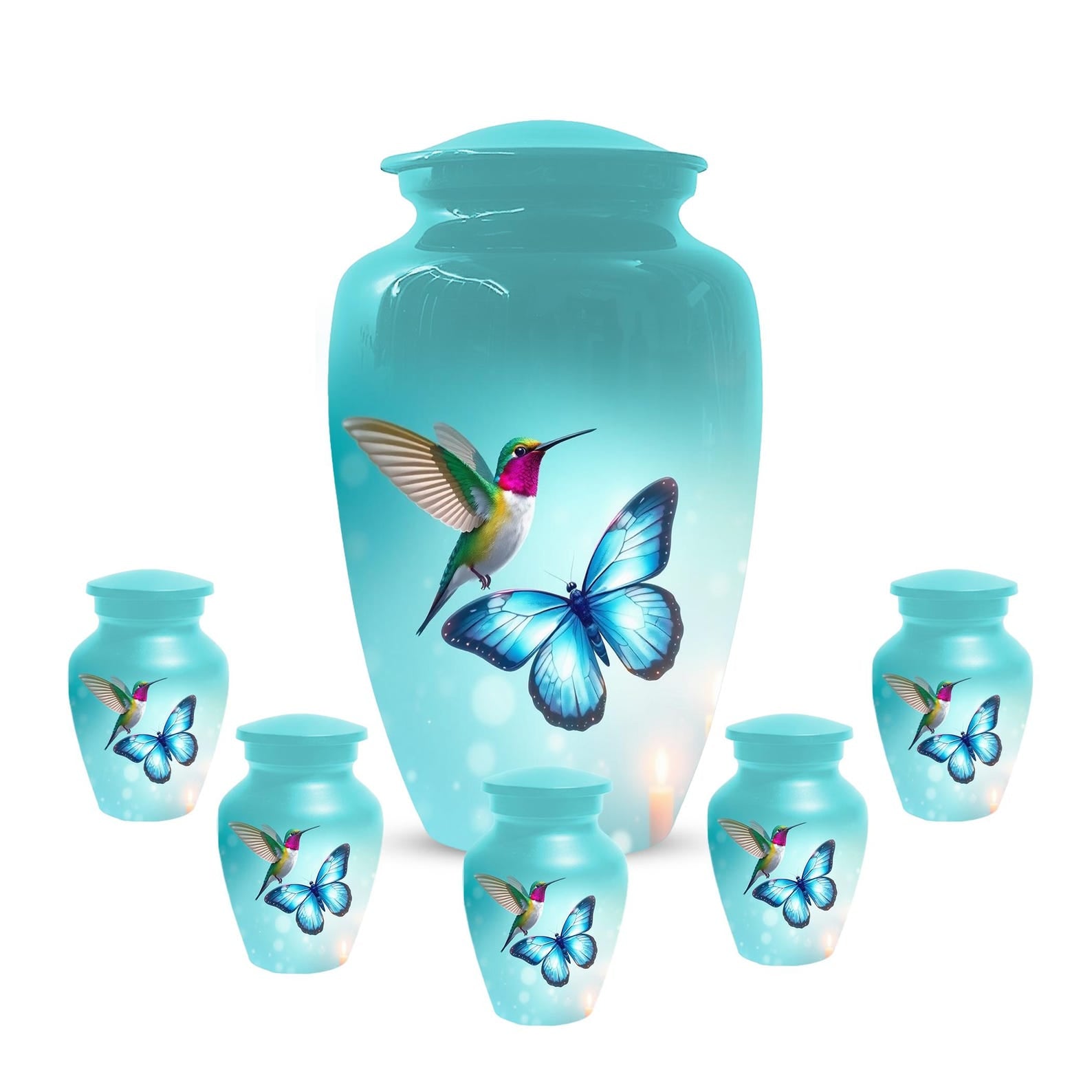 Blue Butterfly and Hummingbird Urn - Humming bird Cremation Urns For Ashes