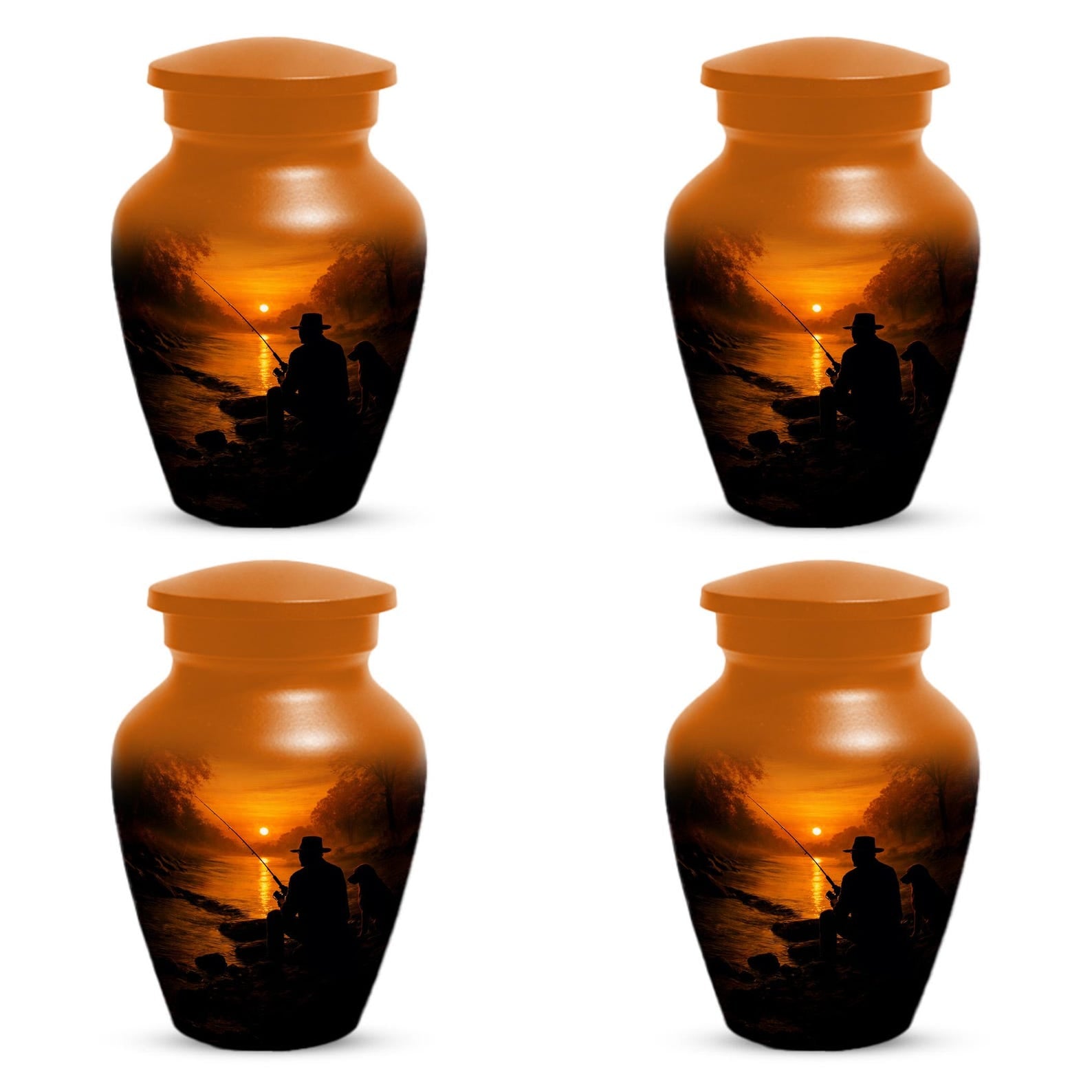 Fishing Cremation Urn For Dad - Sunset Fisherman Large Urns For Adult Men