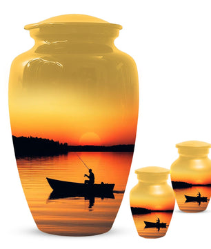 Sunset Fishing Urn for Human Ashes Male | Fisherman Cremation Urns For Dad