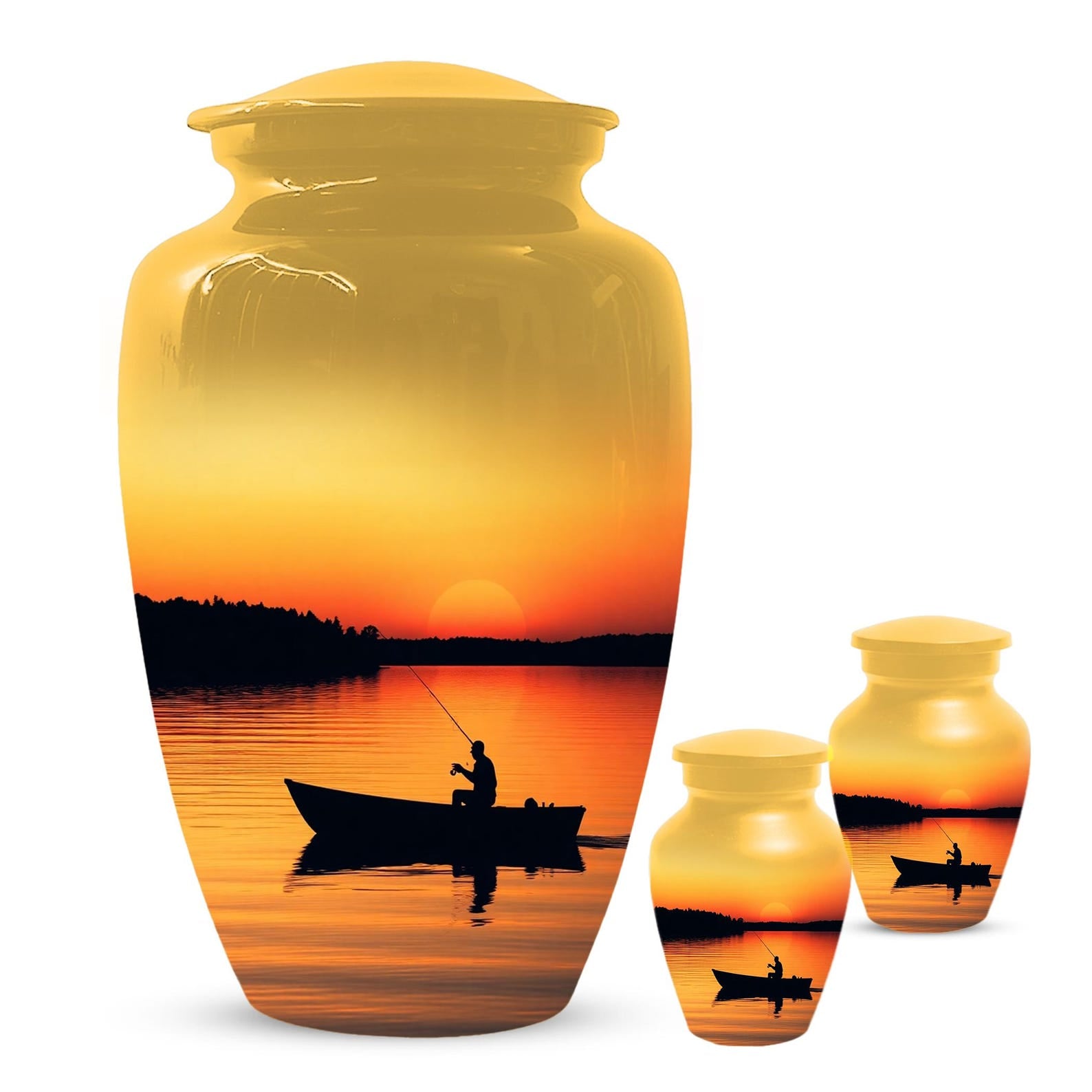 Sunset Fishing Urn for Human Ashes Male | Fisherman Cremation Urns For Dad