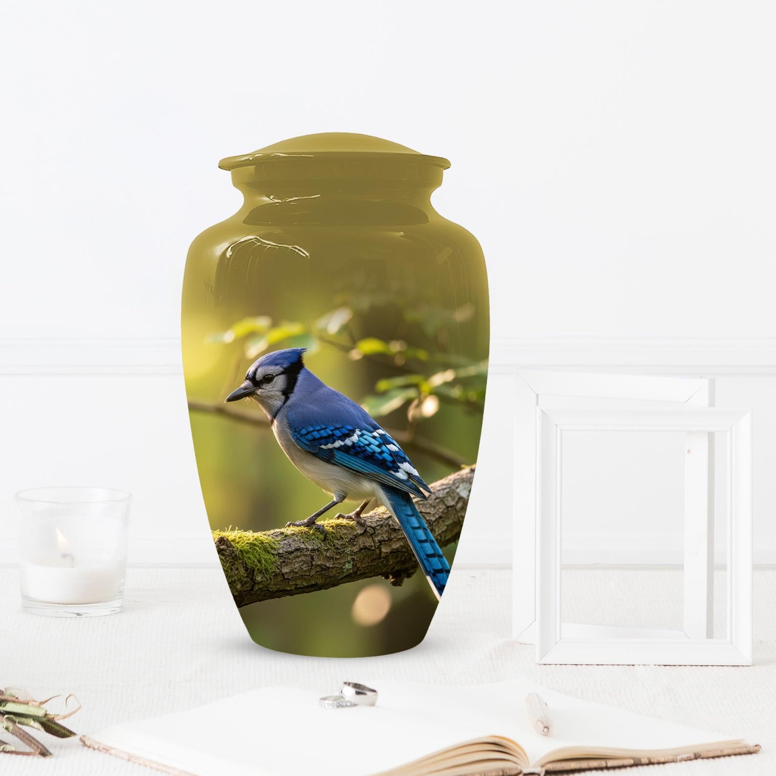 Blue Jay Urn For Ashes - Bird Cremation Keepsake Urns For Adults