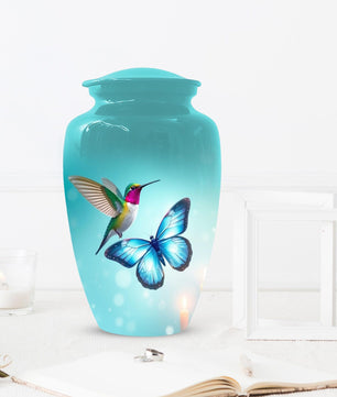 Blue Butterfly and Hummingbird Urn - Humming bird Cremation Urns For Ashes