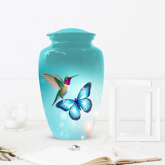 Blue Butterfly and Hummingbird Urn - Humming bird Cremation Urns For Ashes