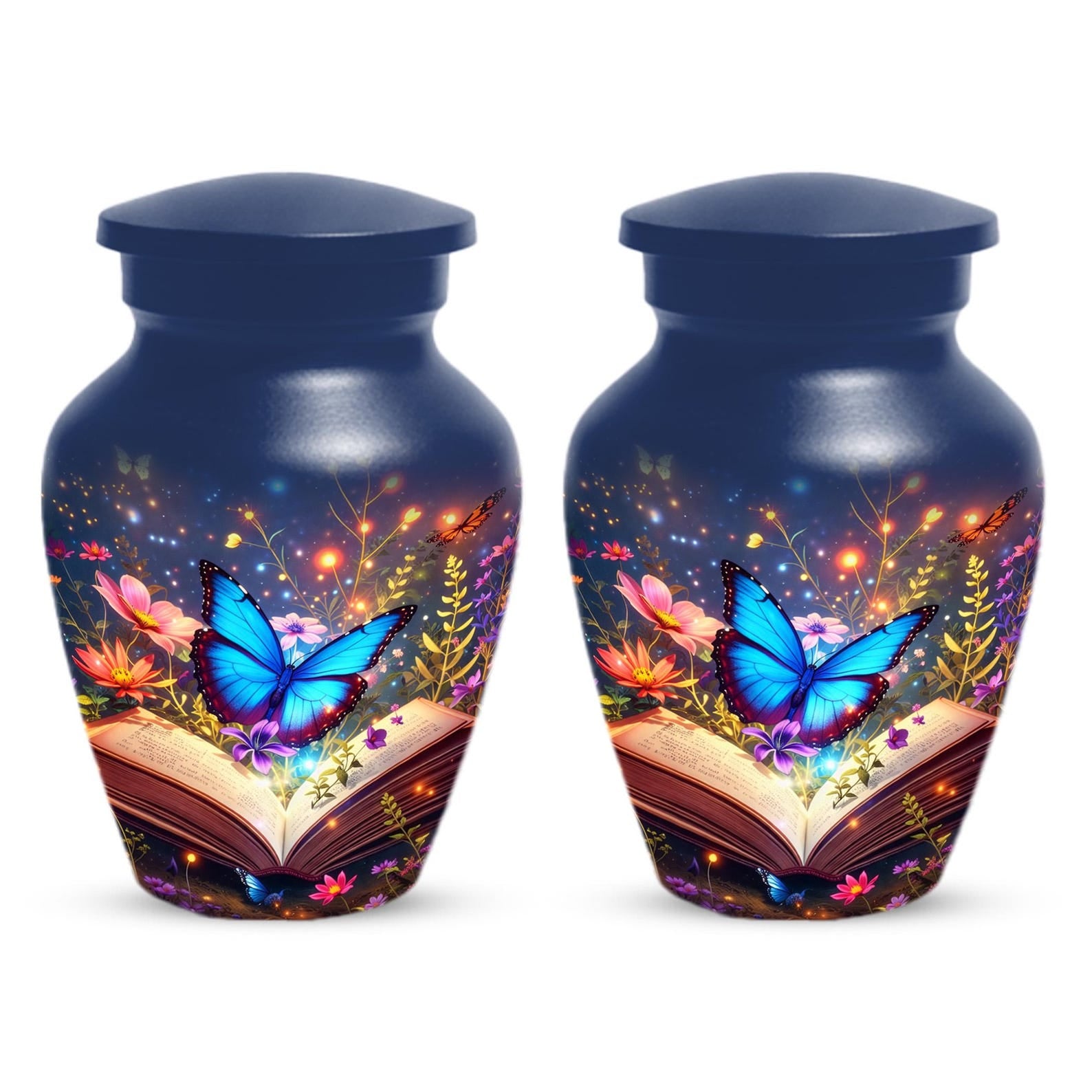 Blue Butterfly Urn For Women - Floral Cremation Keepsake Urns Sets For Female