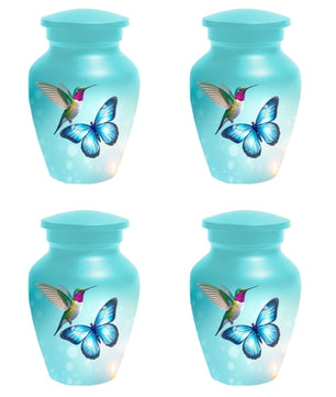Blue Butterfly and Hummingbird Urn - Humming bird Cremation Urns For Ashes