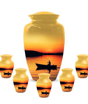 Sunset Fishing Urn for Human Ashes Male | Fisherman Cremation Urns For Dad