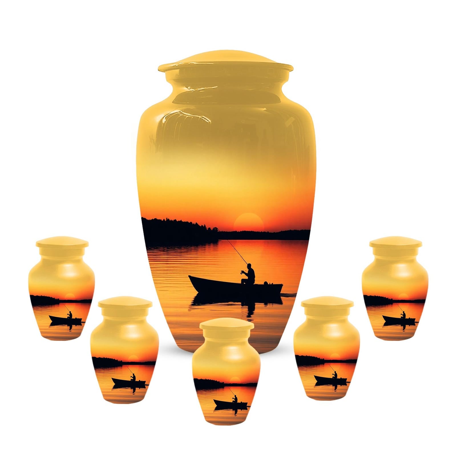 Sunset Fishing Urn for Human Ashes Male | Fisherman Cremation Urns For Dad
