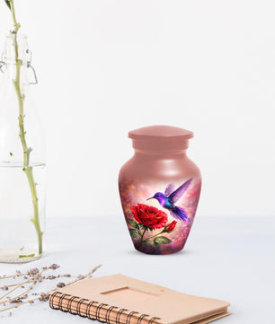 Purple Hummingbird Urn For Female - Red Rose Humming Bird Urns For Mom