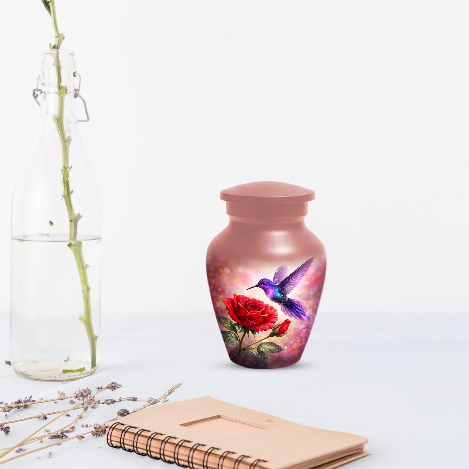 Purple Hummingbird Urn For Female - Red Rose Humming Bird Urns For Mom