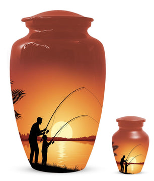 Father Son Fishing Memorial Urn For Dad | Fisherman Cremation Urns For Adult Male