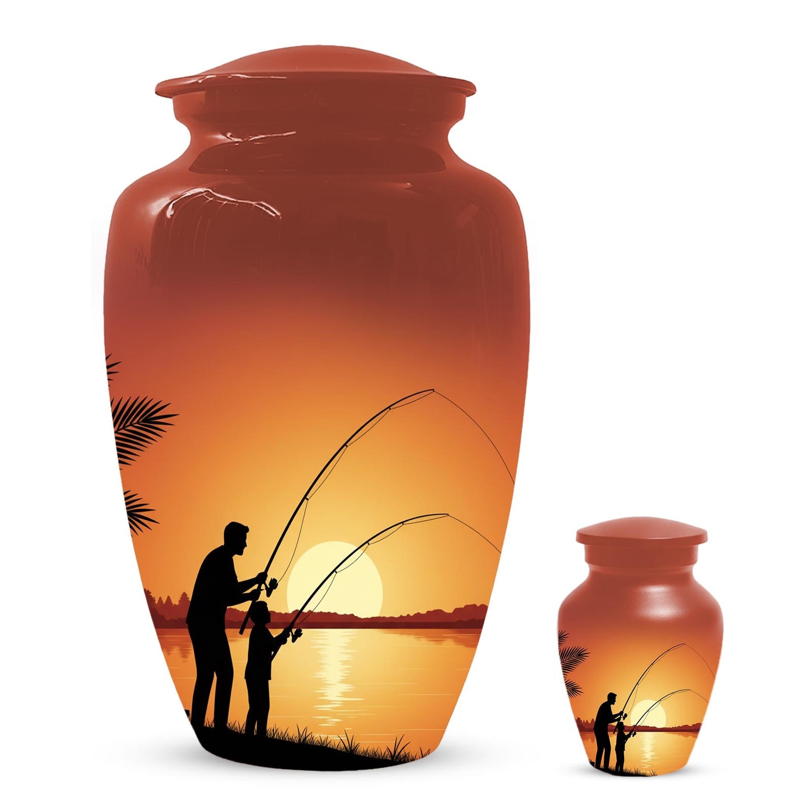 Father Son Fishing Memorial Urn For Dad | Fisherman Cremation Urns For Adult Male