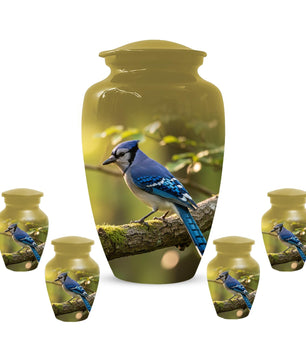 Blue Jay Urn For Ashes - Bird Cremation Keepsake Urns For Adults