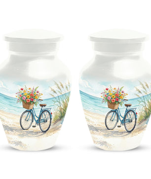 Bicycle Urn For Human Ashes | Blue Ocean Cremation Urns with Flower For Adults