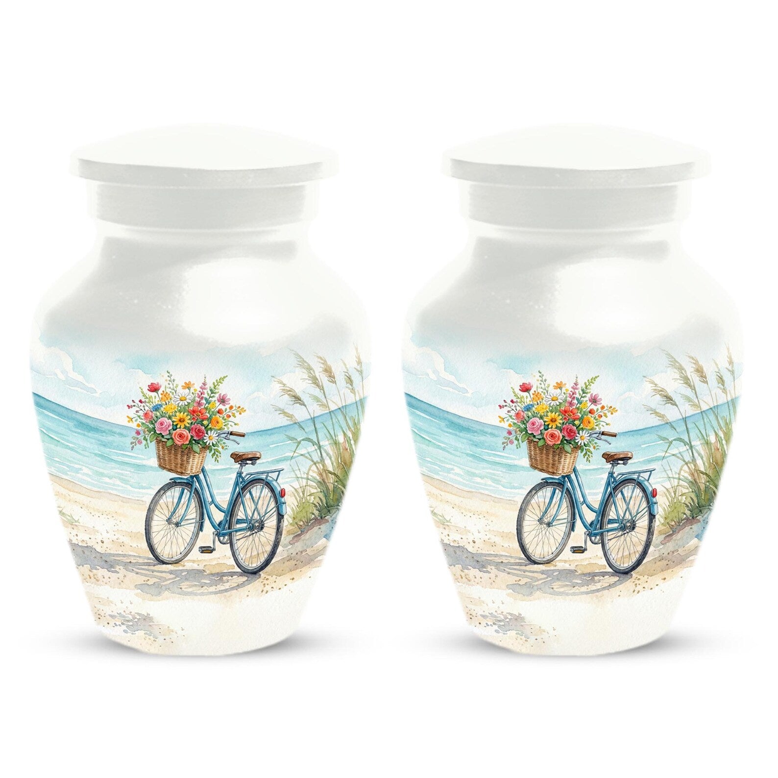 Bicycle Urn For Human Ashes | Blue Ocean Cremation Urns with Flower For Adults