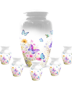 Butterfly Floral Urn For Human Ashes - White Flower Cremation Urns For Women