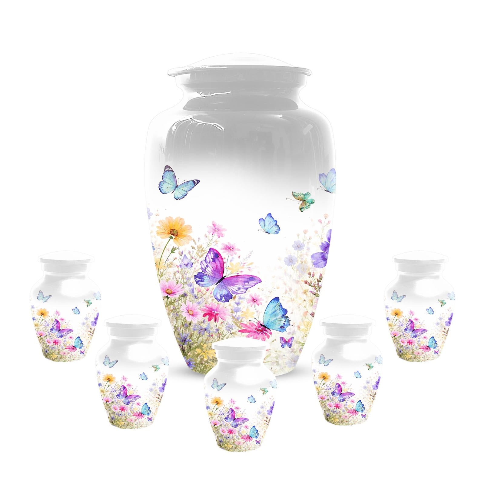 Butterfly Floral Urn For Human Ashes - White Flower Cremation Urns For Women