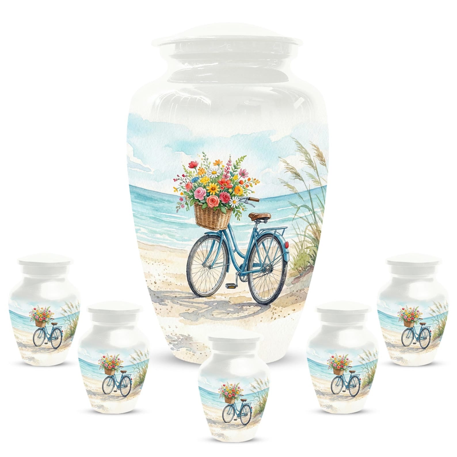 Bicycle Urn For Human Ashes | Blue Ocean Cremation Urns with Flower For Adults