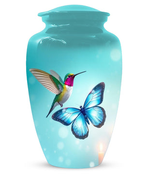 Blue Butterfly and Hummingbird Urn - Humming bird Cremation Urns For Ashes