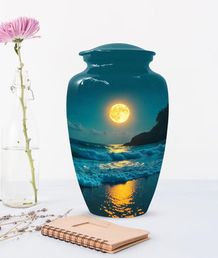 Ocean Beach Urns For Human Ashes, Moonlit Keepsake Urn For Mom and Dad