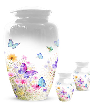 Butterfly Floral Urn For Human Ashes - White Flower Cremation Urns For Women