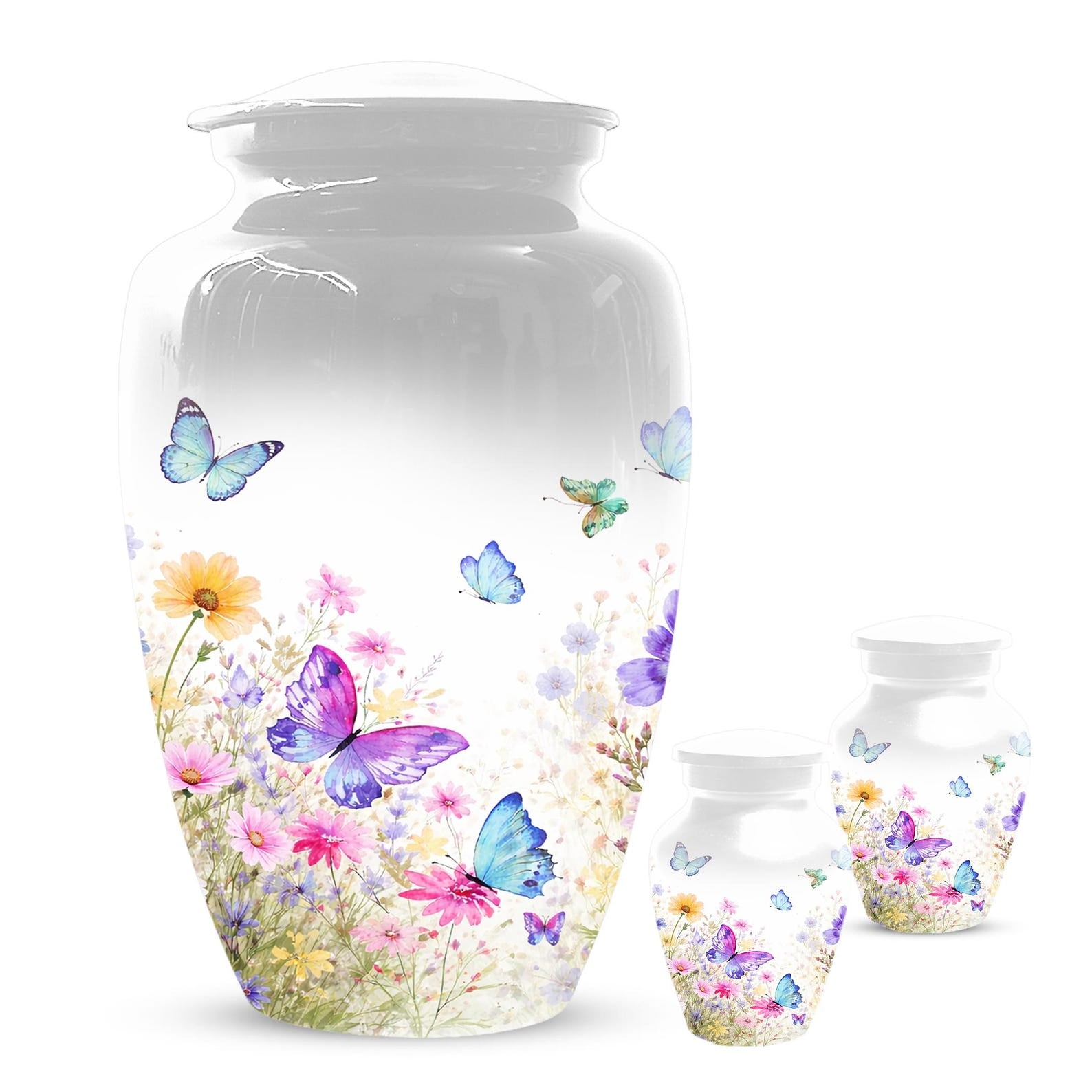 Butterfly Floral Urn For Human Ashes - White Flower Cremation Urns For Women