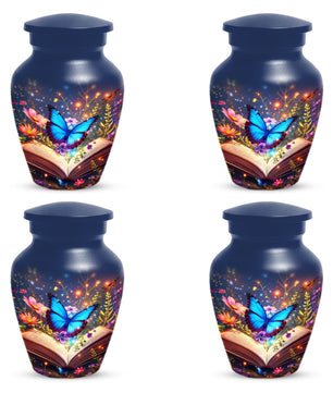 Blue Butterfly Urn For Women - Floral Cremation Keepsake Urns Sets For Female