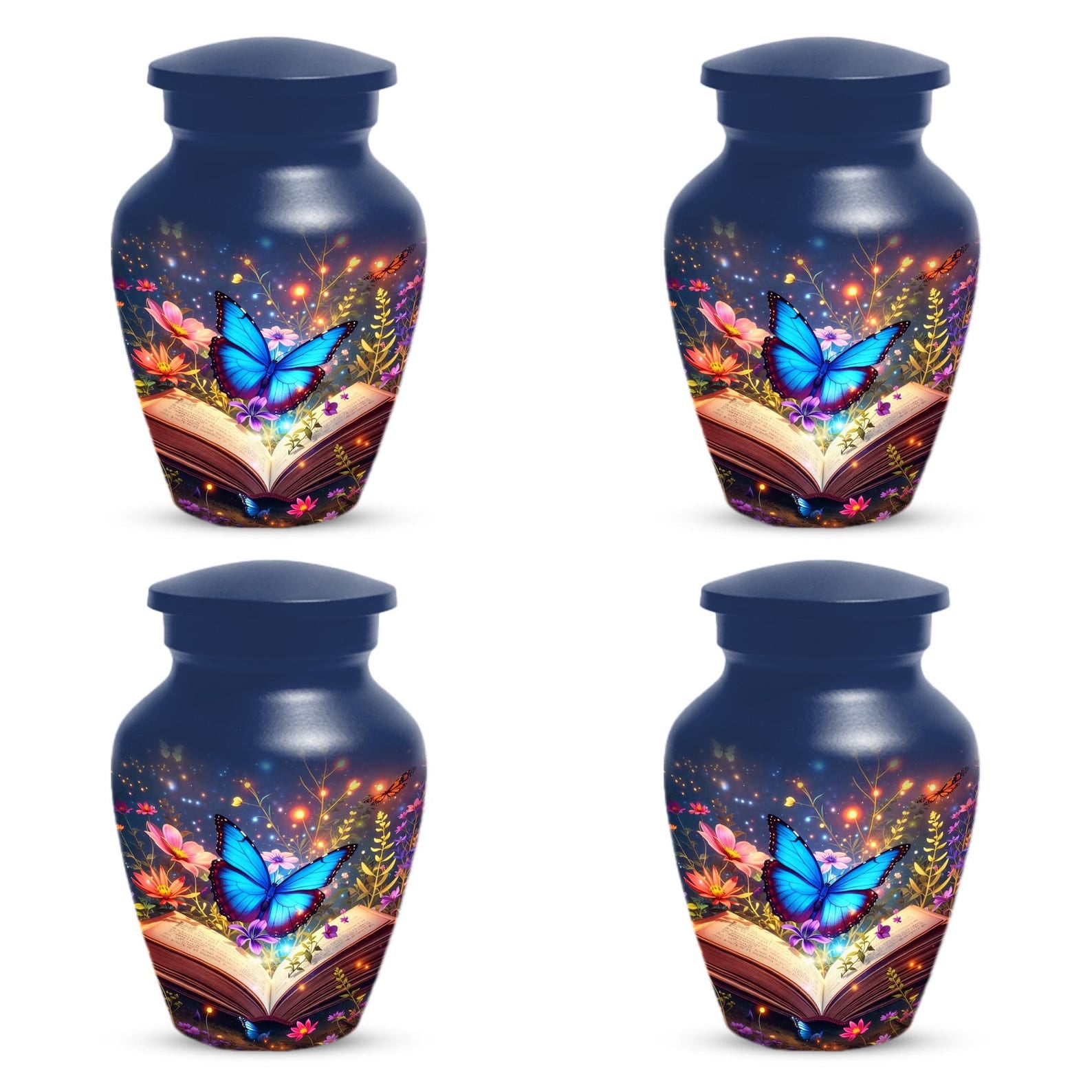 Blue Butterfly Urn For Women - Floral Cremation Keepsake Urns Sets For Female