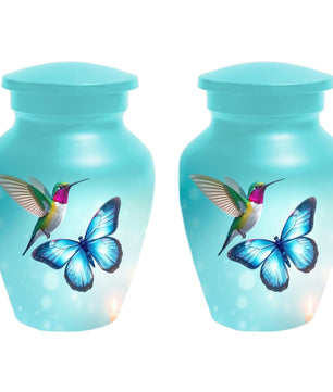 Blue Butterfly and Hummingbird Urn - Humming bird Cremation Urns For Ashes