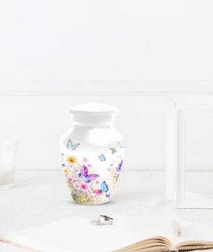 Butterfly Floral Urn For Human Ashes - White Flower Cremation Urns For Women