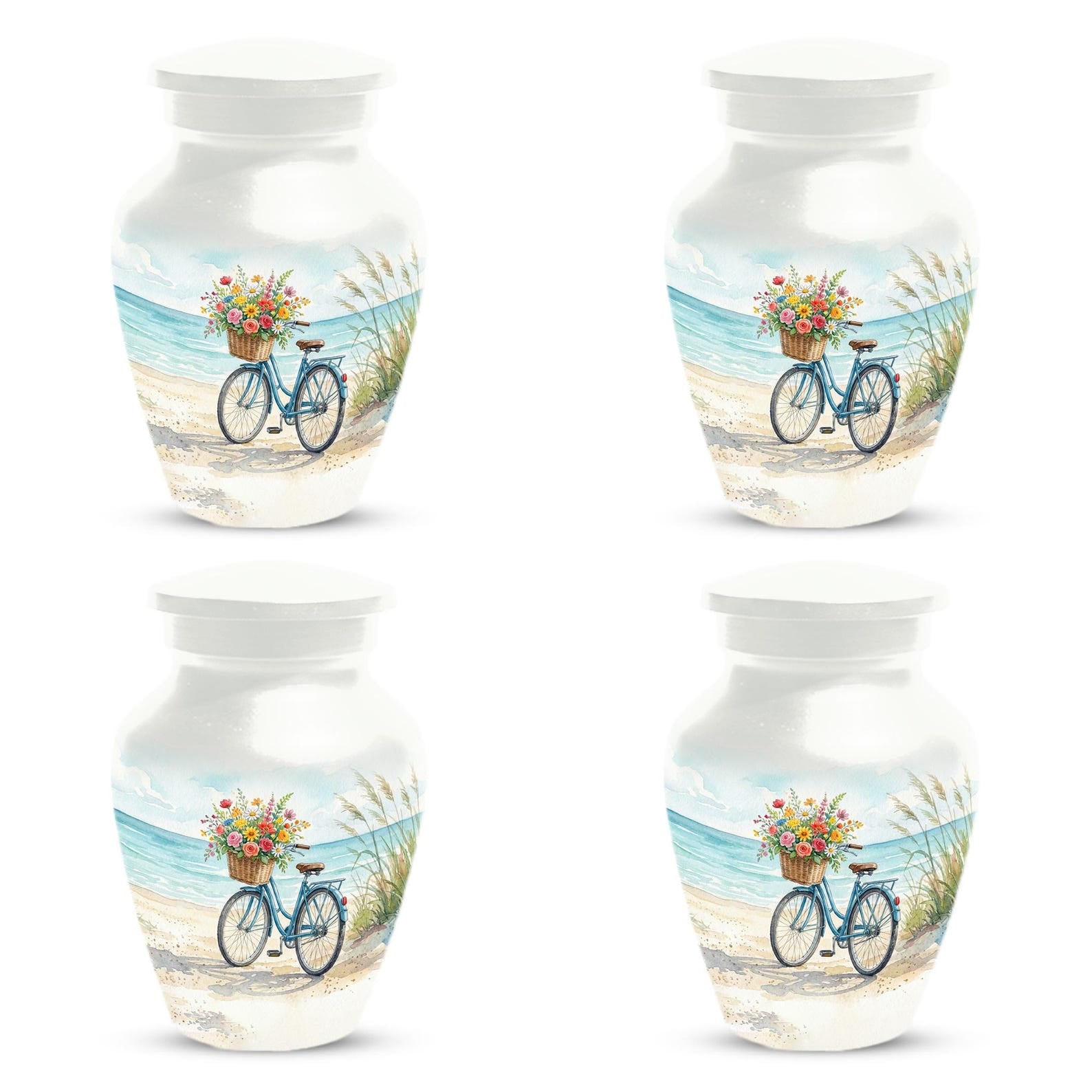 Bicycle Urn For Human Ashes | Blue Ocean Cremation Urns with Flower For Adults