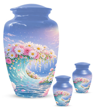 Ocean Waves Urn For Ashes - Personalized Flower Cremation Urns For Adults