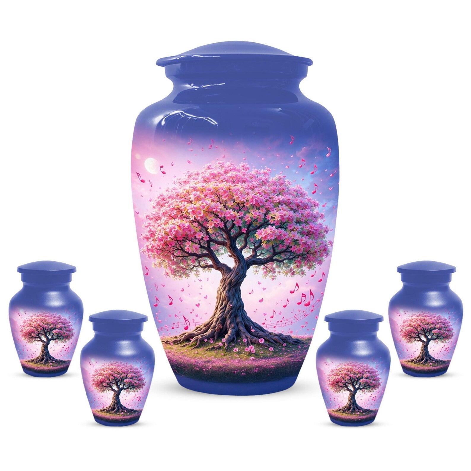 Floral Music Tree Urn For Human Ashes - Flower Custom Cremation Mini Keepsake Urns Set