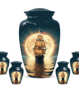 Sailboat Cremation Urns For Human Ashes | American Flag Small Urn For Adults